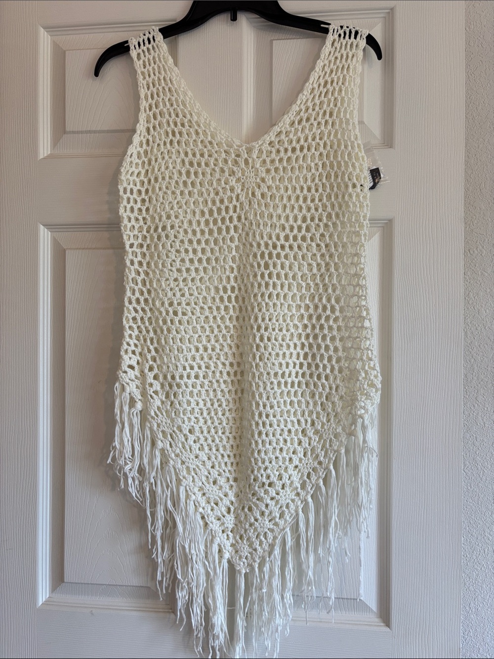SHEIN Cream Open-Knit Fringe Beach Cover-Up